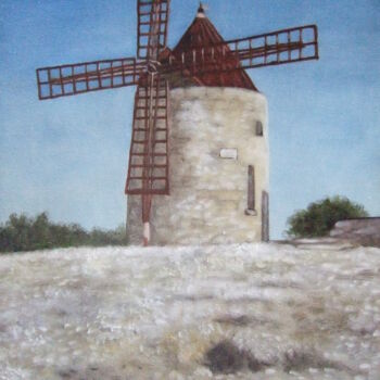 Painting titled "Moulin d'Alphonse D…" by John Regnier, Original Artwork, Oil Mounted on Wood Stretcher frame