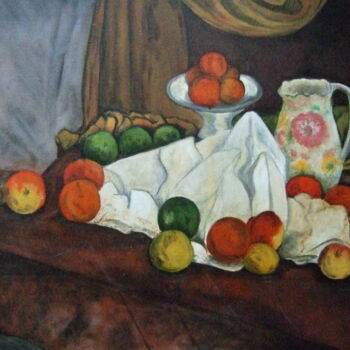 Painting titled "Nature-morte (fruit…" by John Regnier, Original Artwork, Oil Mounted on Wood Stretcher frame