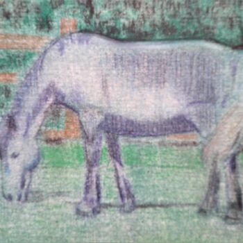 Rysunek zatytułowany „Grazing Horse ( pas…” autorstwa John Ewen, Oryginalna praca, Pastel