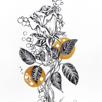 Desenho intitulada "Romantic ,,Rose and…" por Jolanta Frankiewicz, Obras de arte originais, Tinta