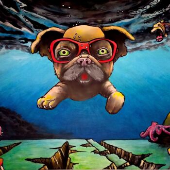 Ζωγραφική με τίτλο "Dog portrait pug" από Jonathan Soukhavanh, Αυθεντικά έργα τέχνης, Ακρυλικό