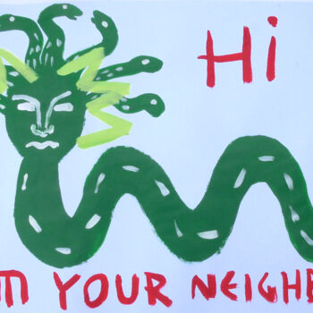 Malerei mit dem Titel "HI, IḾ YOUR NEIGHBO…" von Jonathan Wain, Original-Kunstwerk, Acryl