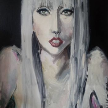 Painting titled "Retrato de Lady Gag…" by Jorge Quiros, Original Artwork, Oil