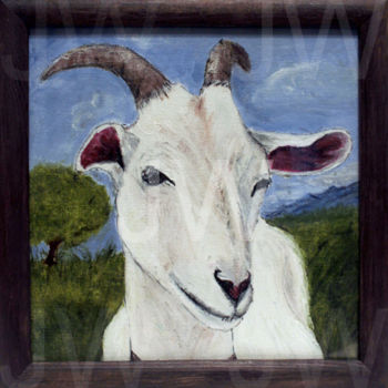 Schilderij getiteld "White Goat middle m…" door Jorgen Wagner, Origineel Kunstwerk, Olie