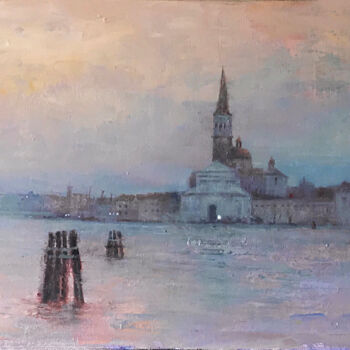 Pintura intitulada "Venecia al amanecer" por Jose Gil, Obras de arte originais, Óleo Montado em Painel de madeira