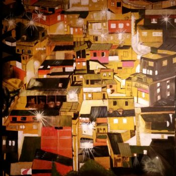 Painting titled "A favela a noite" by Jose Sousa, Original Artwork