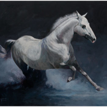 Painting titled ""Equus ferus caball…" by Jose Luis Santamaria Campos, Original Artwork, Acrylic Mounted on Wood Panel