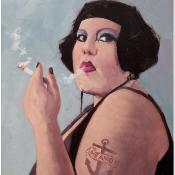 Peinture intitulée ""Fumando Espero"" par Jose Luis Santamaria Campos, Œuvre d'art originale, Huile