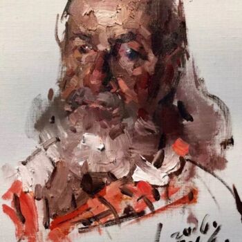 Painting titled "Old Captain" by Jove Wang, Original Artwork, Oil