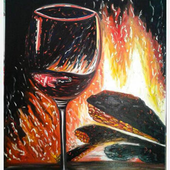 Malerei mit dem Titel "Au coin du feu" von Joy Caloc, Original-Kunstwerk, Öl