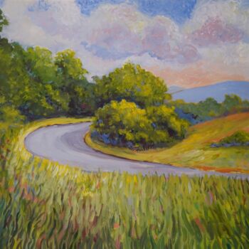 Painting titled "Mountain Road" by Joy Parks Coats, Original Artwork, Acrylic Mounted on Wood Stretcher frame