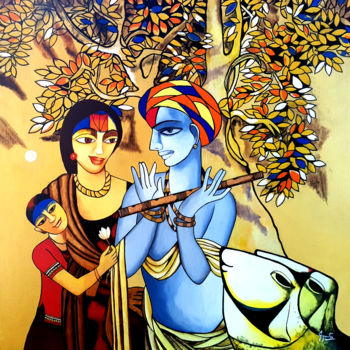 Картина под названием "Brahmin Innocence G…" - Joyanto Deb, Подлинное произведение искусства, Акрил