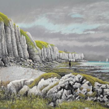 Drawing titled "Falaises Normandes" by Jean-Pierre Cousin, Original Artwork, Pastel