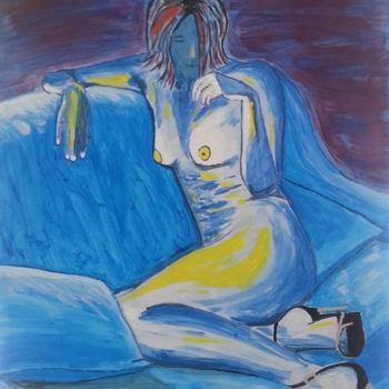 Pintura titulada "femme-bleue-sur-can…" por Jean Philippe Dufau, Obra de arte original, Acrílico