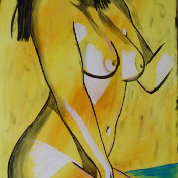 Painting titled "femme-accroupie." by Jean Philippe Dufau, Original Artwork, Acrylic