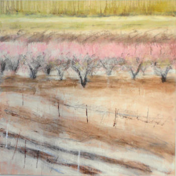Painting titled "winter cherry trees" by June Stapleton, Original Artwork, Oil