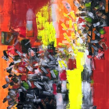 Painting titled "Fire in the Dark" by Juan José Garay, Original Artwork, Acrylic Mounted on Wood Stretcher frame