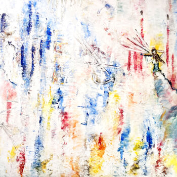 Ζωγραφική με τίτλο "Symphonie" από Judith Hassan, Αυθεντικά έργα τέχνης, Λάδι Τοποθετήθηκε στο Ξύλινο φορείο σκελετό