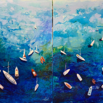 Schilderij getiteld "Sailing boats dipty…" door Julia Hacker, Origineel Kunstwerk, Acryl