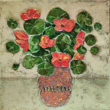 Malarstwo zatytułowany „Abstract flowers ar…” autorstwa Julia Ozerova, Oryginalna praca, Olej Zamontowany na Drewniana rama…