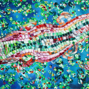 Painting titled "Crocodile#1" by Julia Ptl, Original Artwork, Oil Mounted on Wood Stretcher frame