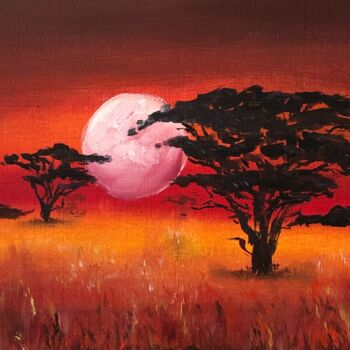 Painting titled "African Sunset" by Julia Valova, Original Artwork, Oil