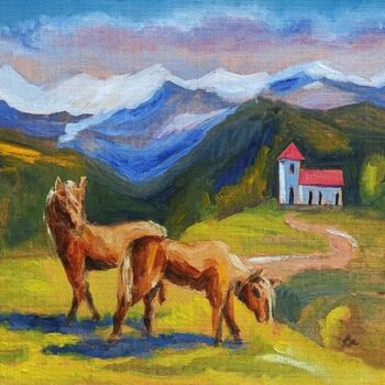 Painting titled "Andalusian horses a…" by Julia Vedrina, Original Artwork, Oil