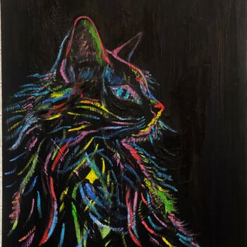 Painting titled "Cat" by Julia Zvonova, Original Artwork, Oil