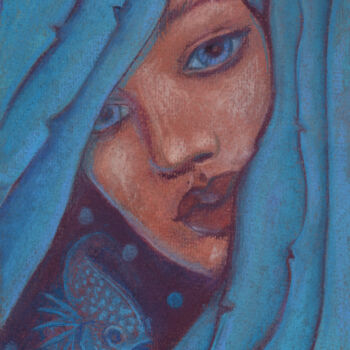 Drawing titled "Blue Hair, Mermaid…" by Julia Khoroshikh, Original Artwork, Pastel