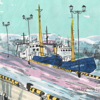 Collages titulada "Two Ships, Winter L…" por Julia Khoroshikh, Obra de arte original, Tinta