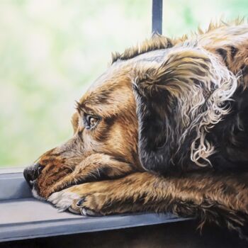 Painting titled "Harvey....waiting" by Julian Wheat, Original Artwork, Acrylic