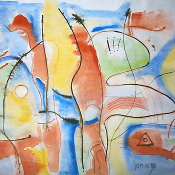 Pintura intitulada "abstract landscape…" por July, Obras de arte originais, Têmpera