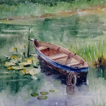 Painting titled "Old pond" by Juliaresha, Original Artwork, Watercolor