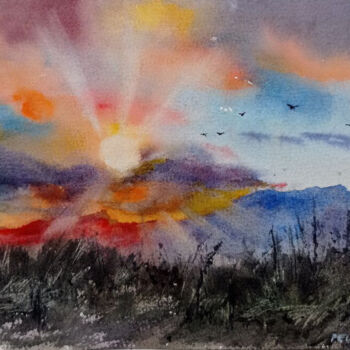 Painting titled "Morning in the moun…" by Juliaresha, Original Artwork, Watercolor