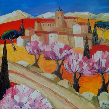 Painting titled "" Chemin d'Amandier…" by Julie Pioch, Original Artwork, Oil