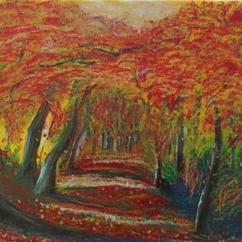 Pintura titulada "Chemin forestier" por Julie Tonnellier, Obra de arte original, Acrílico Montado en Bastidor de camilla de…