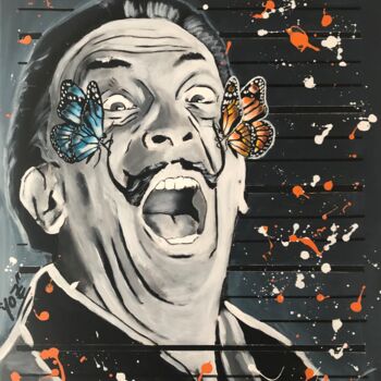 绘画 标题为“Dali aux Papillons…” 由Julien Antoine (YOZ), 原创艺术品, 丙烯 安装在木质担架架上