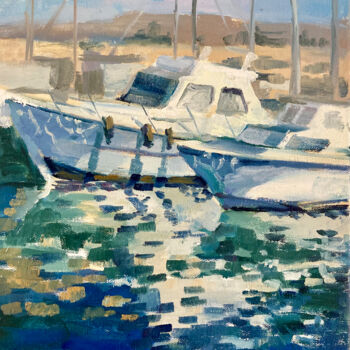 绘画 标题为“Boats in the port o…” 由July Kinart, 原创艺术品, 油