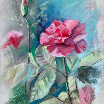 Peinture intitulée "Pink Mountain Rose" par July Kinart, Œuvre d'art originale, Pastel