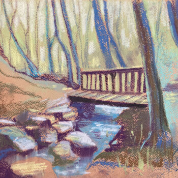 Картина под названием "Bridge over a mount…" - July Kinart, Подлинное произведение искусства, Пастель