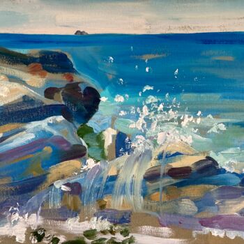 Картина под названием "Sea and Stone" - July Kinart, Подлинное произведение искусства, Масло