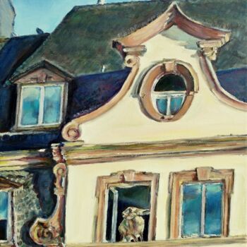 Ζωγραφική με τίτλο "Bunny House in Main…" από Jura Kuba, Αυθεντικά έργα τέχνης, Λάδι Τοποθετήθηκε στο Ξύλινο φορείο σκελετό