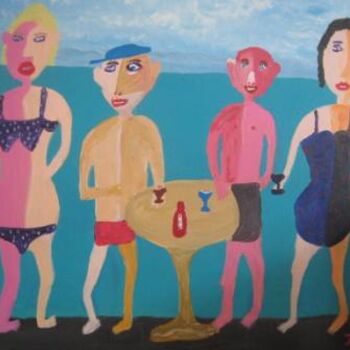 Painting titled "Two couples at the…" by Detlev Jurkuhn, Original Artwork, Oil