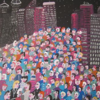 Painting titled "Night in the city" by Detlev Jurkuhn, Original Artwork, Oil