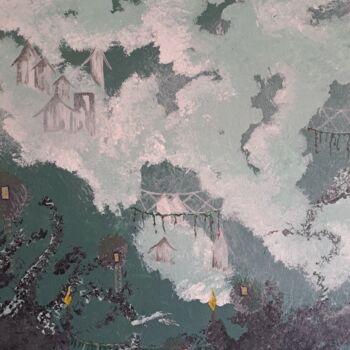 Pintura titulada "Village aux nuages" por Justine Brunier, Obra de arte original, Acrílico