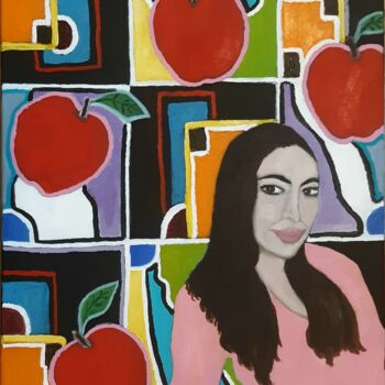 Pintura titulada "woman with apples" por Justin Myers, Obra de arte original, Oleo