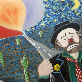 Painting titled "Emmett Kelly lonely…" by Justin Myers, Original Artwork, Oil