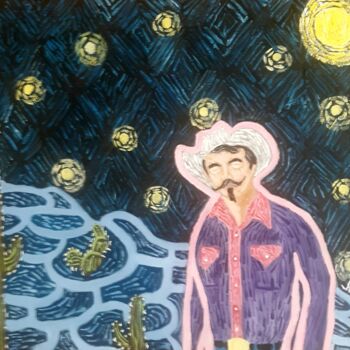 Painting titled "Neon cowboy" by Justin Myers, Original Artwork, Oil