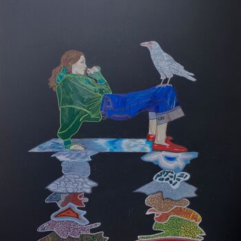 Painting titled "The white raven" by Jutta-Maria Offzarek, Original Artwork, Conté