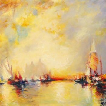 Painting titled "Coucher de soleil s…" by Philippe Juttens, Original Artwork, Oil